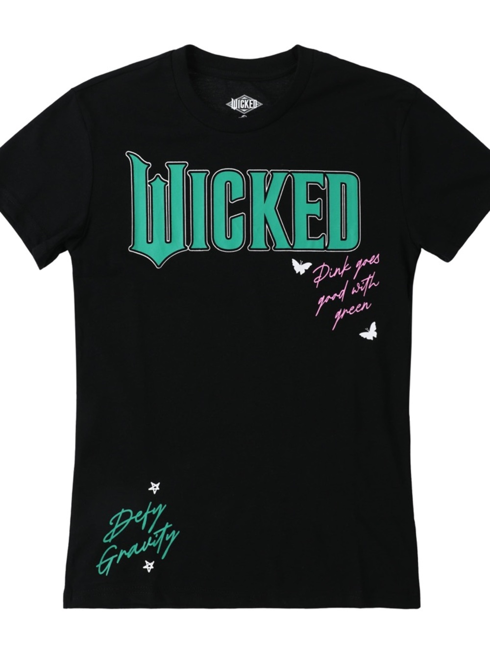 Wicked Women’s Size M Black/Green Defy Gravity/Pink Goes Good with Green Tee